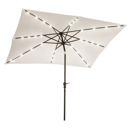 Garden Umbrella 268x205x248 cm Outdoor Terrace Umbrella with Roof Tiltable up to 45° Solar LED Lights Steel Pole and Crank Parasol for Patio Terrace Cream White
