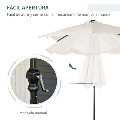 Garden Umbrella 268x205x248 cm Outdoor Terrace Umbrella with Roof Tiltable up to 45° Solar LED Lights Steel Pole and Crank Parasol for Patio Terrace Cream White