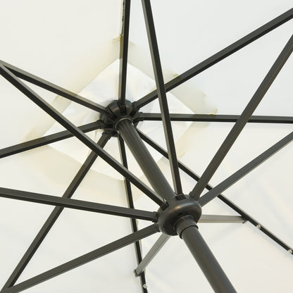 Garden Umbrella 268x205x248 cm Outdoor Terrace Umbrella with Roof Tiltable up to 45° Solar LED Lights Steel Pole and Crank Parasol for Patio Terrace Cream White