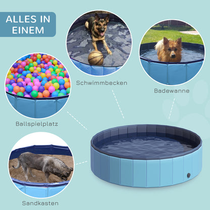 Dog Bath tub foldable Bathtub Dog Pool Splash pool Swimming pool Water basin for Dogs and Cats Swimming pool Plastic+Wood Blue Ø140 x H30 cm
