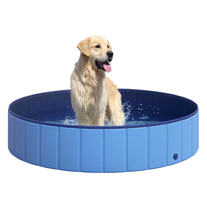 Dog Bath tub foldable Bathtub Dog Pool Splash pool Swimming pool Water basin for Dogs and Cats Swimming pool Plastic+Wood Blue Ø140 x H30 cm