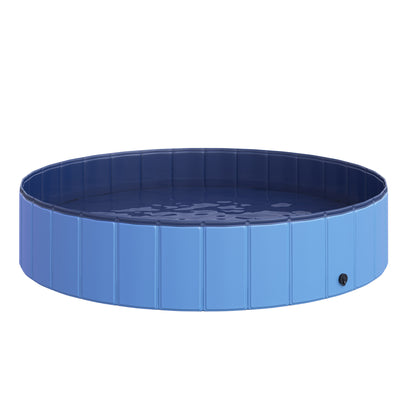 Dog Bath tub foldable Bathtub Dog Pool Splash pool Swimming pool Water basin for Dogs and Cats Swimming pool Plastic+Wood Blue Ø140 x H30 cm