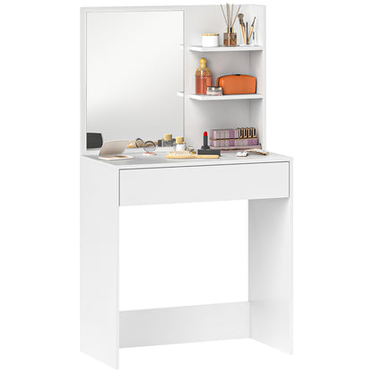Makeup Vanity Table with Mirror Makeup Desk with Drawer and Open Shelves Vanity Set for Bedroom Living Room White