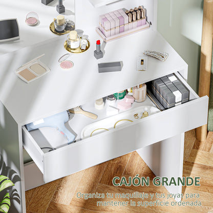 Makeup Vanity Table with Mirror Makeup Desk with Drawer and Open Shelves Vanity Set for Bedroom Living Room White
