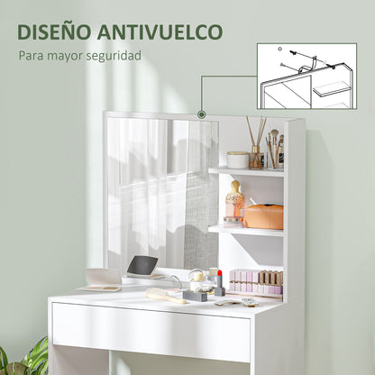 Makeup Vanity Table with Mirror Makeup Desk with Drawer and Open Shelves Vanity Set for Bedroom Living Room White