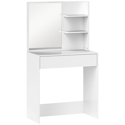 Makeup Vanity Table with Mirror Makeup Desk with Drawer and Open Shelves Vanity Set for Bedroom Living Room White