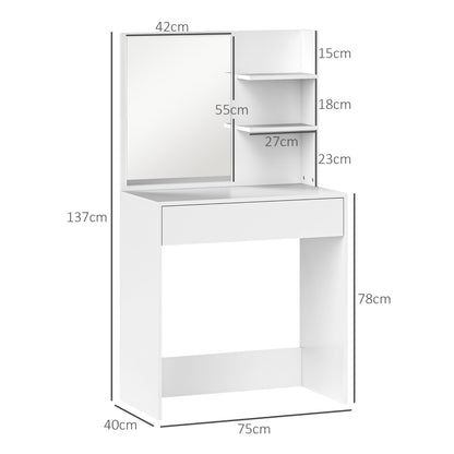 Makeup Vanity Table with Mirror Makeup Desk with Drawer and Open Shelves Vanity Set for Bedroom Living Room White