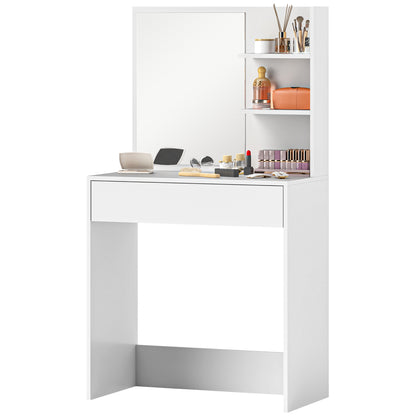 Makeup Vanity Table with Mirror Makeup Desk with Drawer and Open Shelves Vanity Set for Bedroom Living Room White