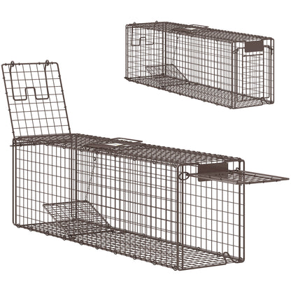 Live Animal Trap 100x24x30 cm Rat Trap with 2 Doors and Steel Frame for Indoor and Outdoor Brown