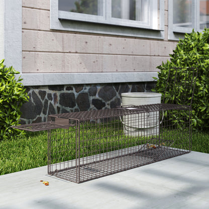 Live Animal Trap 100x24x30 cm Rat Trap with 2 Doors and Steel Frame for Indoor and Outdoor Brown