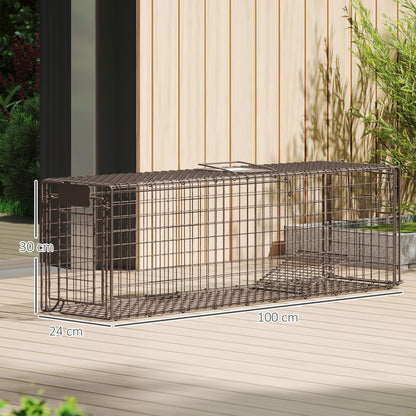 Live Animal Trap 100x24x30 cm Rat Trap with 2 Doors and Steel Frame for Indoor and Outdoor Brown