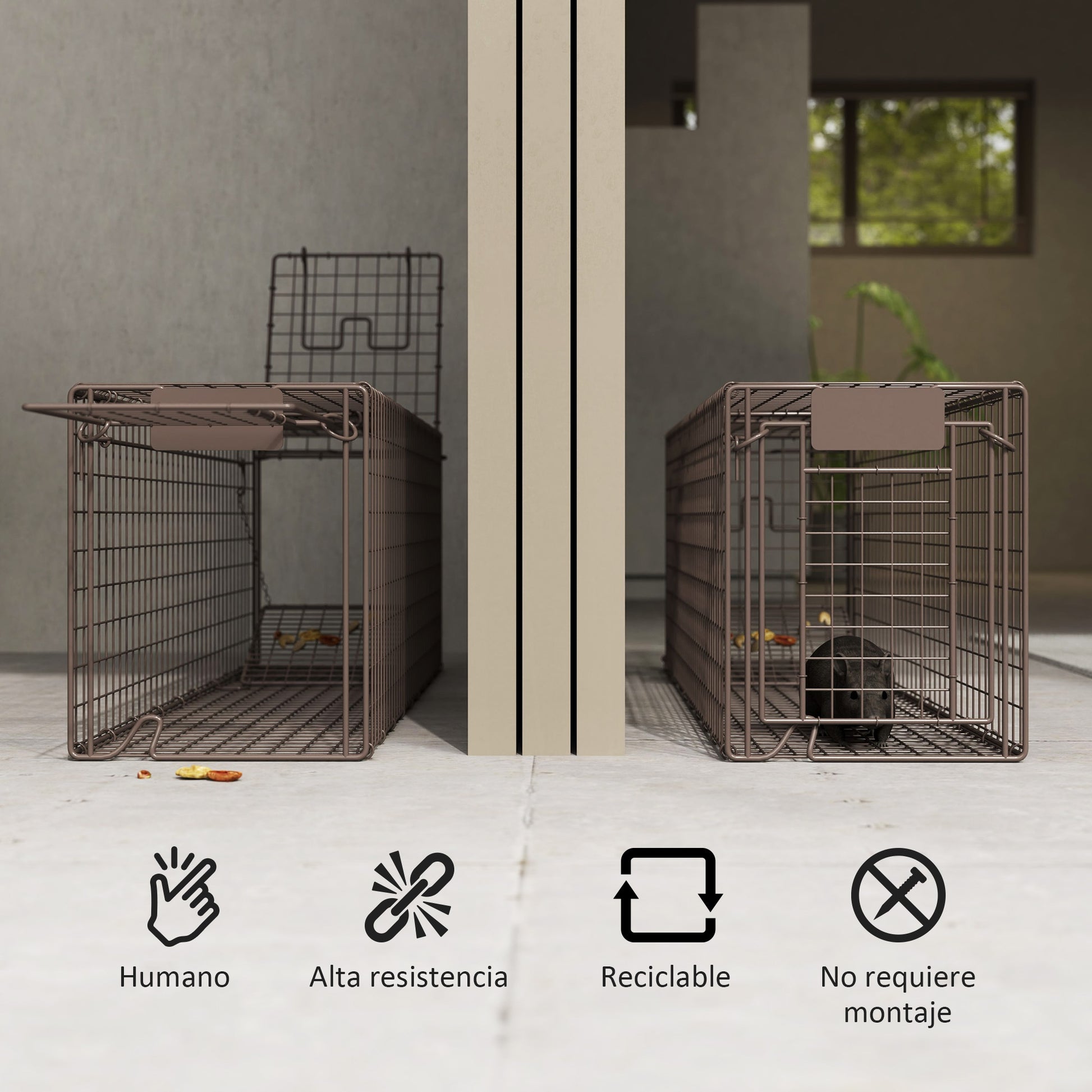 Live Animal Trap 100x24x30 cm Rat Trap with 2 Doors and Steel Frame for Indoor and Outdoor Brown