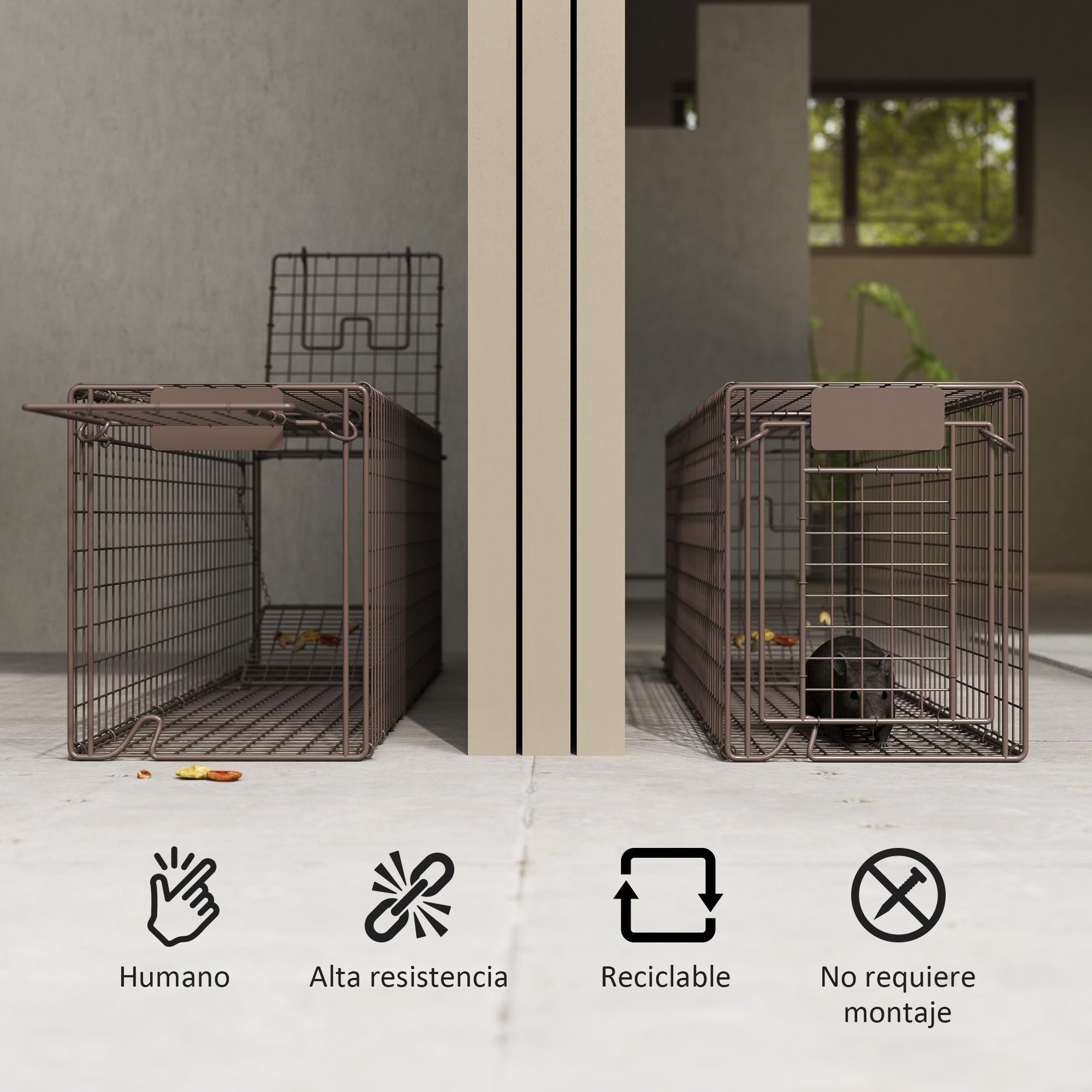 Live Animal Trap 100x24x30 cm Rat Trap with 2 Doors and Steel Frame for Indoor and Outdoor Brown