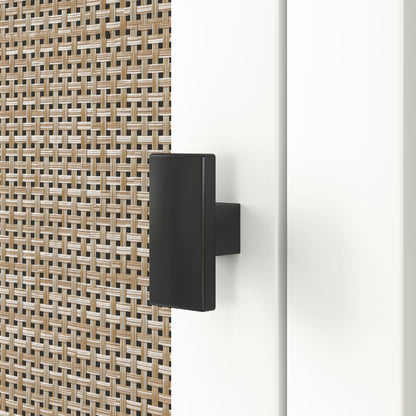 Bathroom Column with 2 Doors with Rattan Front Boho Bathroom Cabinet with Adjustable Shelves and 2 Compartments 40x30x167.5 cm White