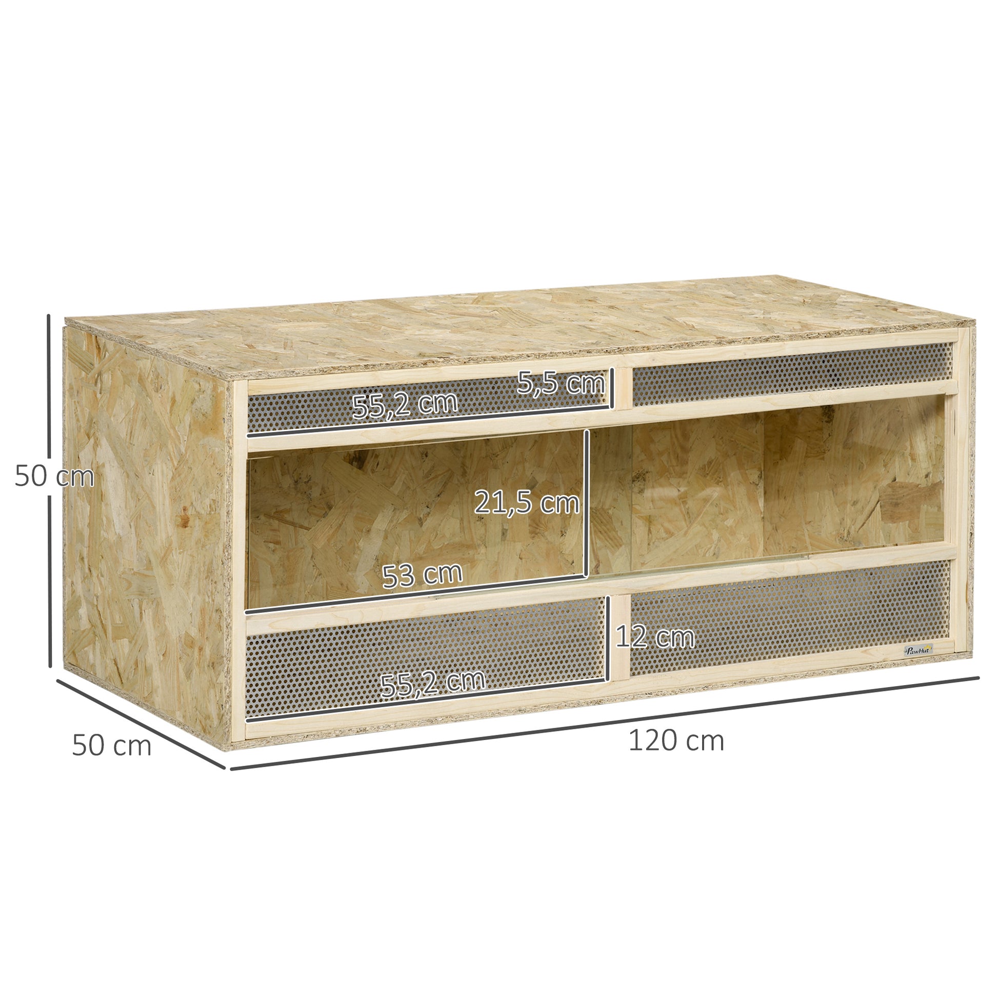 Terrarium for Reptiles, Reptile Feeding Box with Ventilation Grid, Sliding Glass Doors, Reptile Breeding Box for Amphibians, Spider, Natural, 120 x 50 x 50 cm