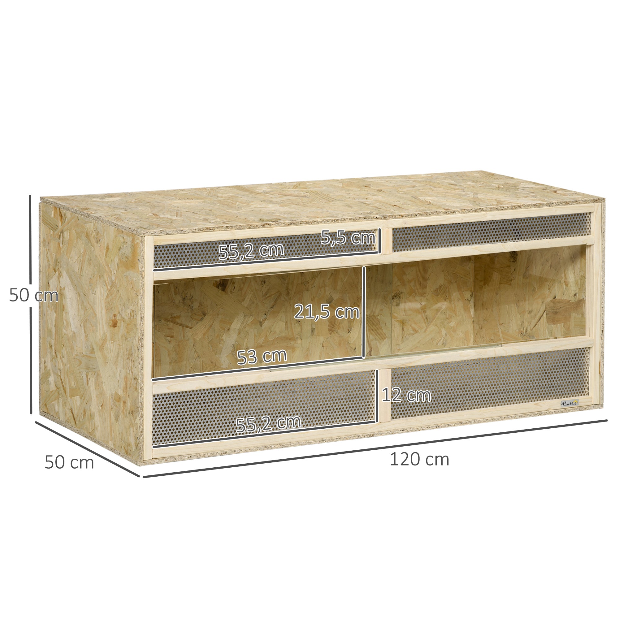 Terrarium for Reptiles, Reptile Feeding Box with Ventilation Grid, Sliding Glass Doors, Reptile Breeding Box for Amphibians, Spider, Natural, 120 x 50 x 50 cm