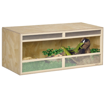 Terrarium for Reptiles, Reptile Feeding Box with Ventilation Grid, Sliding Glass Doors, Reptile Breeding Box for Amphibians, Spider, Natural, 120 x 50 x 50 cm