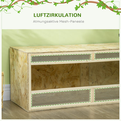 Terrarium for Reptiles, Reptile Feeding Box with Ventilation Grid, Sliding Glass Doors, Reptile Breeding Box for Amphibians, Spider, Natural, 120 x 50 x 50 cm