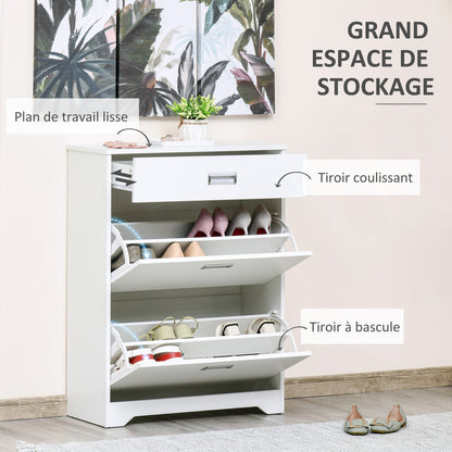 Shoe Cabinet with 2 Foldable Drawers Adjustable Shelf + 1 Drawer + 1 Counter for up to 16 Pairs 70cm x 29cm x 92cm White