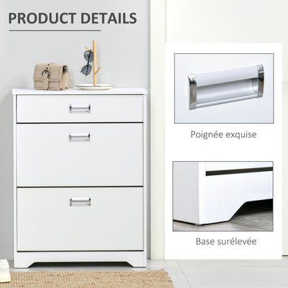 Shoe Cabinet with 2 Foldable Drawers Adjustable Shelf + 1 Drawer + 1 Counter for up to 16 Pairs 70cm x 29cm x 92cm White