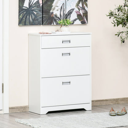 Shoe Cabinet with 2 Foldable Drawers Adjustable Shelf + 1 Drawer + 1 Counter for up to 16 Pairs 70cm x 29cm x 92cm White
