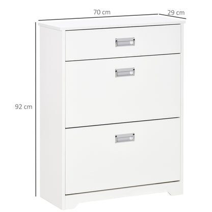 Shoe Cabinet with 2 Foldable Drawers Adjustable Shelf + 1 Drawer + 1 Counter for up to 16 Pairs 70cm x 29cm x 92cm White