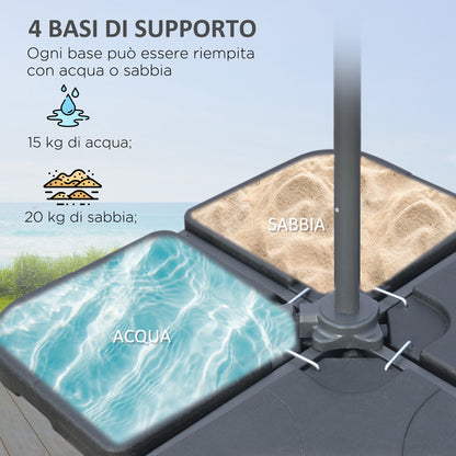 Off-Center Umbrella Ø3x2.5 m with Cross Base, Weights, and Crank, Metal and Polyester Patio Umbrella 180 g/m² with 6 Ribs, UV Protection, Coffee Color