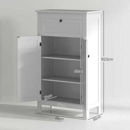 Bathroom Storage Cabinet Bathroom Storage Cabinet with Drawer and Cupboard, Adjustable Shelves, for Bathroom, Living Room, Kitchen - 60 x 30 x 102.5 cm, White