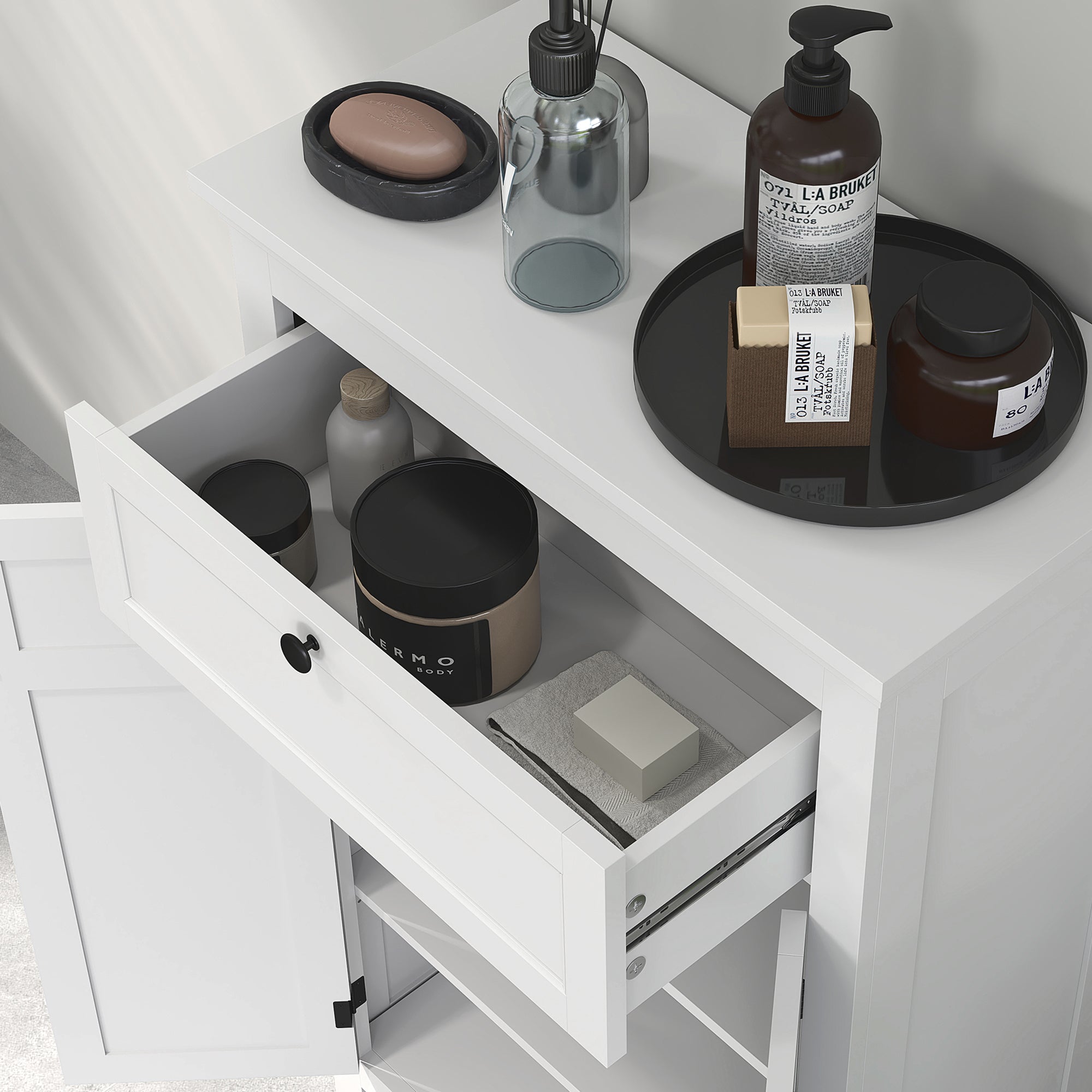 Bathroom Storage Cabinet Bathroom Storage Cabinet with Drawer and Cupboard, Adjustable Shelves, for Bathroom, Living Room, Kitchen - 60 x 30 x 102.5 cm, White