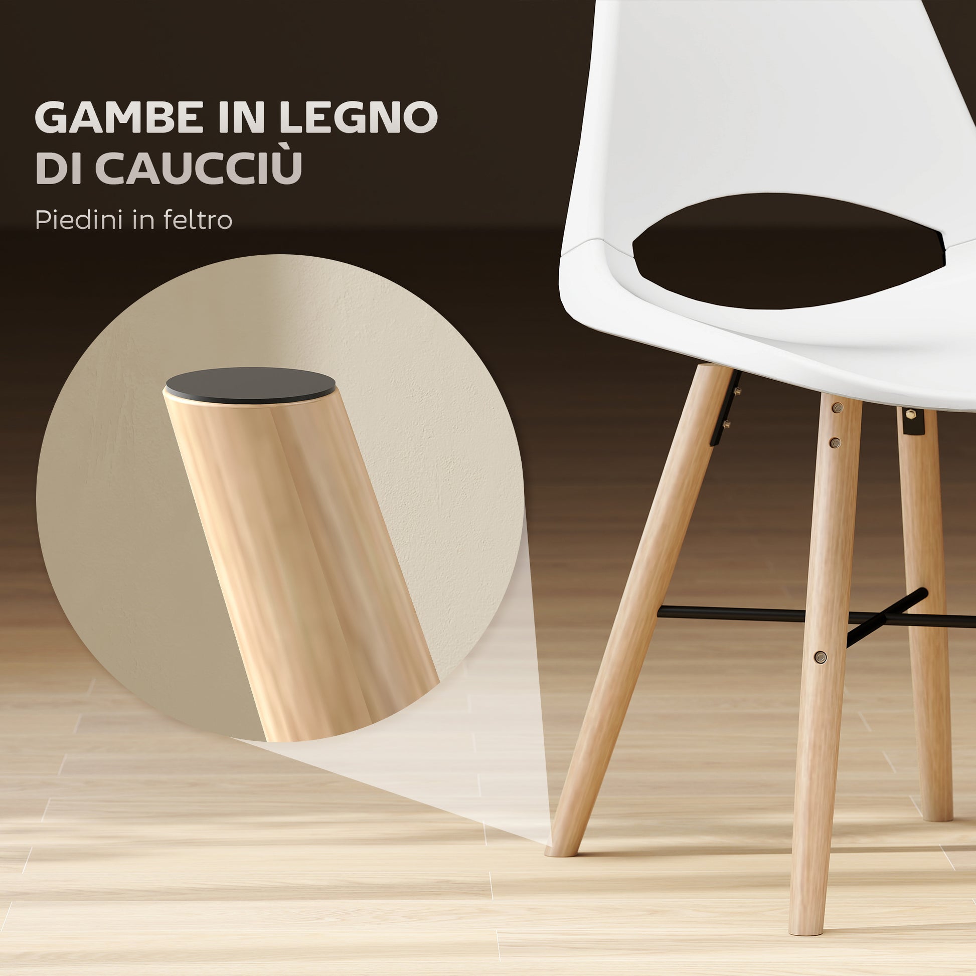 Set of 2 Dining Room Chairs, Modern Kitchen Chairs with Cutout Backrest Design and Rubber Wood Legs, Plastic Chair for Kitchen, Bedroom, Office and Living Room, White