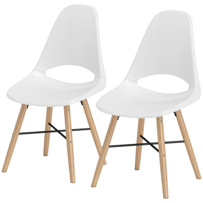 Set of 2 Dining Room Chairs, Modern Kitchen Chairs with Cutout Backrest Design and Rubber Wood Legs, Plastic Chair for Kitchen, Bedroom, Office and Living Room, White