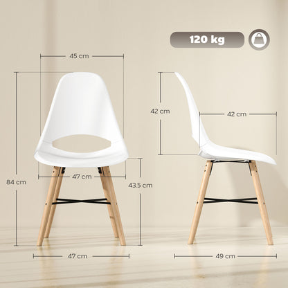 Set of 2 Dining Room Chairs, Modern Kitchen Chairs with Cutout Backrest Design and Rubber Wood Legs, Plastic Chair for Kitchen, Bedroom, Office and Living Room, White
