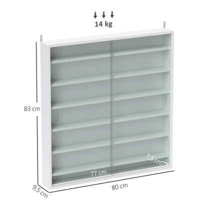 Wall Display Cabinet for Collectibles, 31.5 x 3.7 x 32.7 in, 6 Adjustable Shelves, 2 Glass Sliding Doors, White — For Figurines & Model Cars