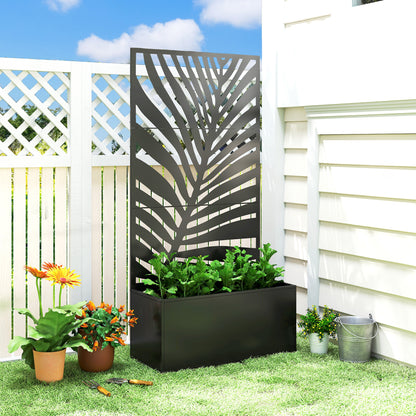 Planter with Trellis — Raised Flower Bed with Privacy Screen for Climbing Plants, Vegetables & Flowers, Metal, Indoor/Outdoor, Garden/Patio/Balcony, 35.4 x 15.7 x 70.9 in (90 x 40 x 180 cm), Black