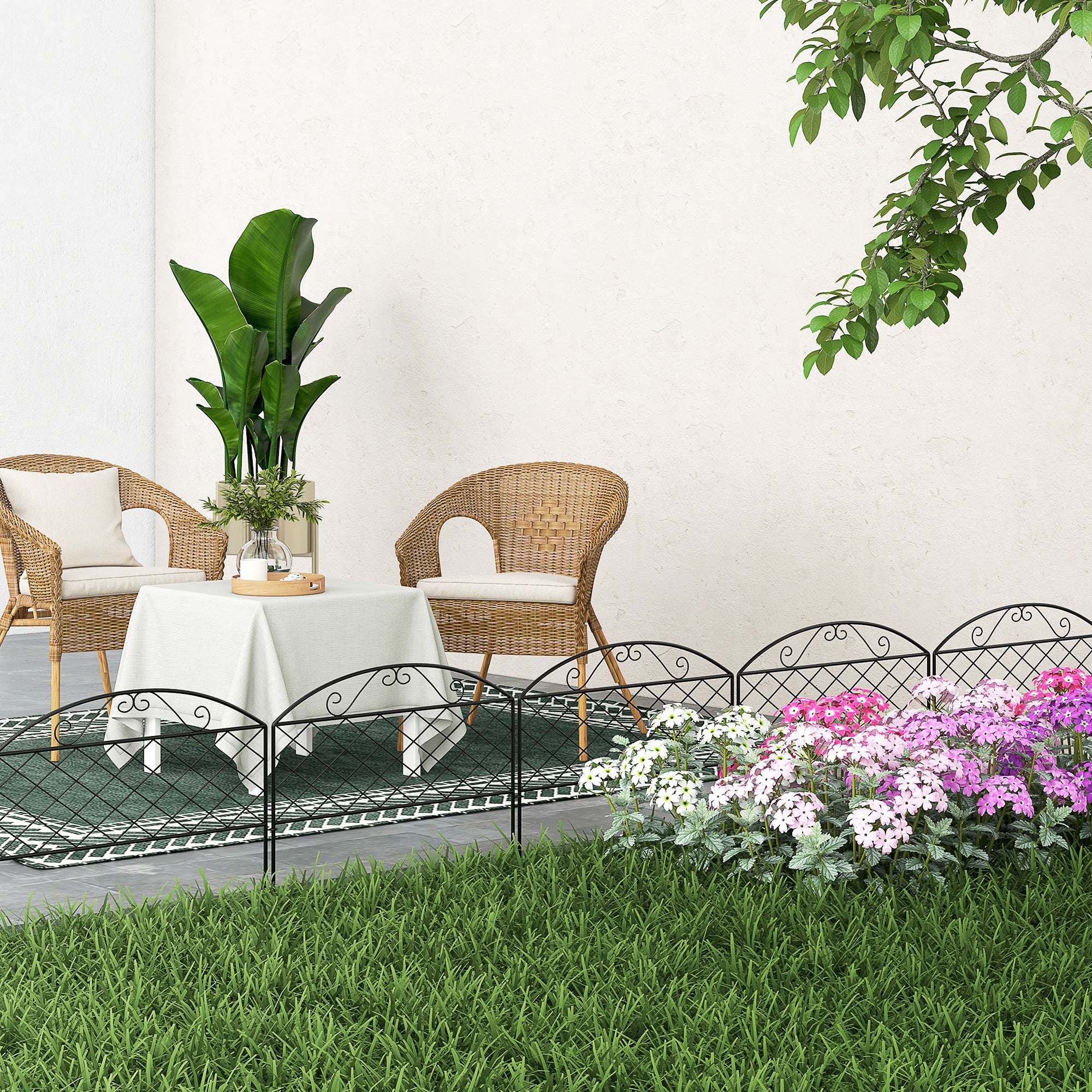 Set of 5 decorative metal garden fence panels, garden border, for flower bed - dim. 305 x 43 cm, black