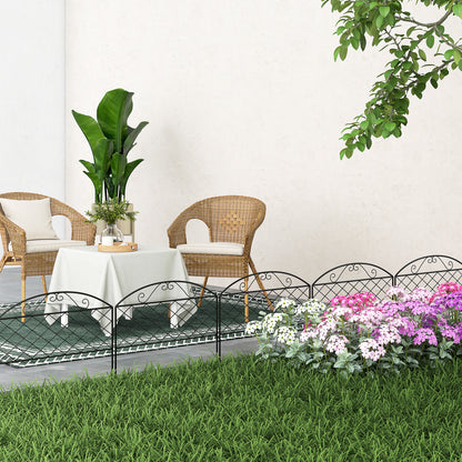 Set of 5 decorative metal garden fence panels, garden border, for flower bed - dim. 305 x 43 cm, black