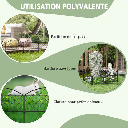 Set of 5 decorative metal garden fence panels, garden border, for flower bed - dim. 305 x 43 cm, black