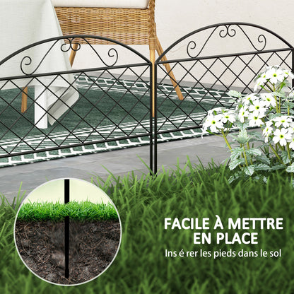 Set of 5 decorative metal garden fence panels, garden border, for flower bed - dim. 305 x 43 cm, black