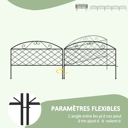 Set of 5 decorative metal garden fence panels, garden border, for flower bed - dim. 305 x 43 cm, black
