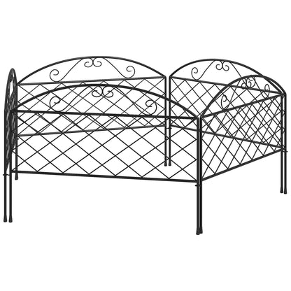 Set of 5 decorative metal garden fence panels, garden border, for flower bed - dim. 305 x 43 cm, black