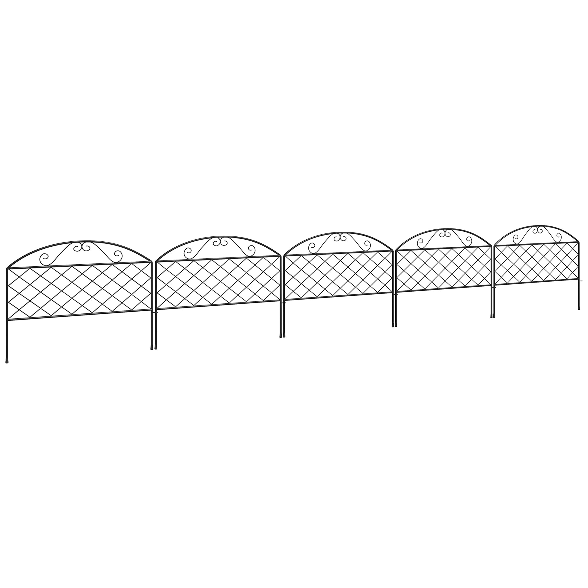 Set of 5 decorative metal garden fence panels, garden border, for flower bed - dim. 305 x 43 cm, black