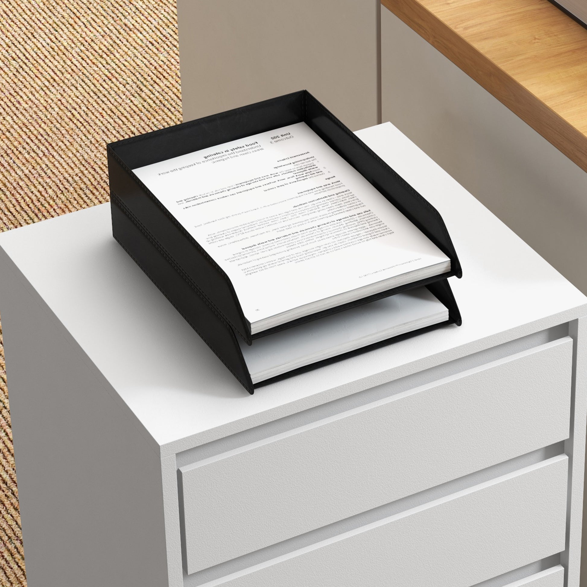 Office Cabinet Storage Cabinet on Wheels 4 Sliding Drawers in White Wood Finish