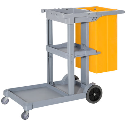 Cleaning Cart with 100L Professional and Multifunctional Bag for Hotels, Hostels with 3 Trays and 1 Platform 121x50.5x96.5 cm Gray and Yellow