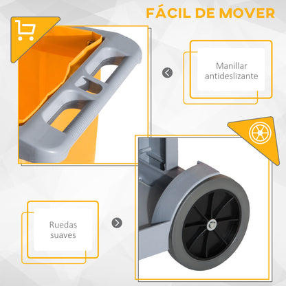 Cleaning Cart with 100L Professional and Multifunctional Bag for Hotels, Hostels with 3 Trays and 1 Platform 121x50.5x96.5 cm Gray and Yellow