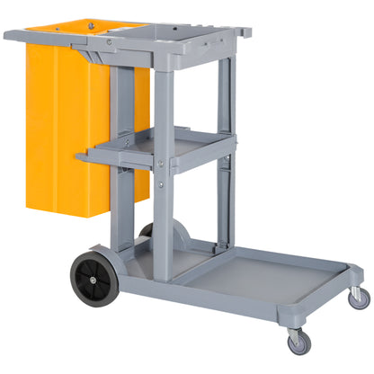 Cleaning Cart with 100L Professional and Multifunctional Bag for Hotels, Hostels with 3 Trays and 1 Platform 121x50.5x96.5 cm Gray and Yellow