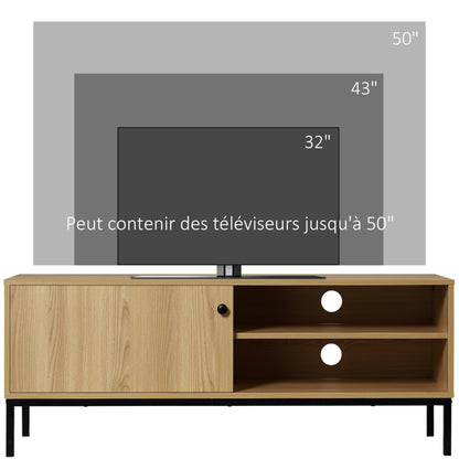 TV Stand TV Bench Max. 50 Inches 3 Compartments 2 Cable Management Holes with Sliding Door - dim. 120L x 39.5W x 46H cm