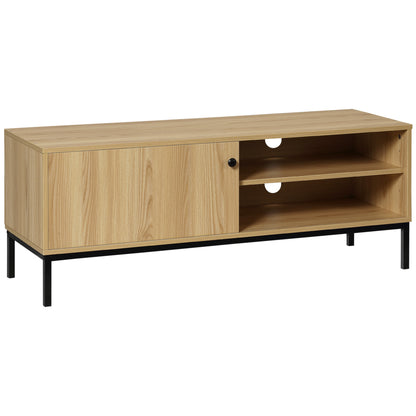 TV Stand TV Bench Max. 50 Inches 3 Compartments 2 Cable Management Holes with Sliding Door - dim. 120L x 39.5W x 46H cm