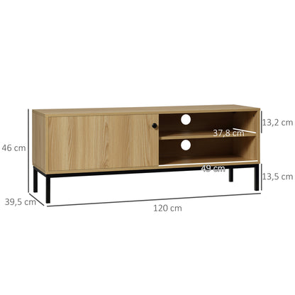 TV Stand TV Bench Max. 50 Inches 3 Compartments 2 Cable Management Holes with Sliding Door - dim. 120L x 39.5W x 46H cm