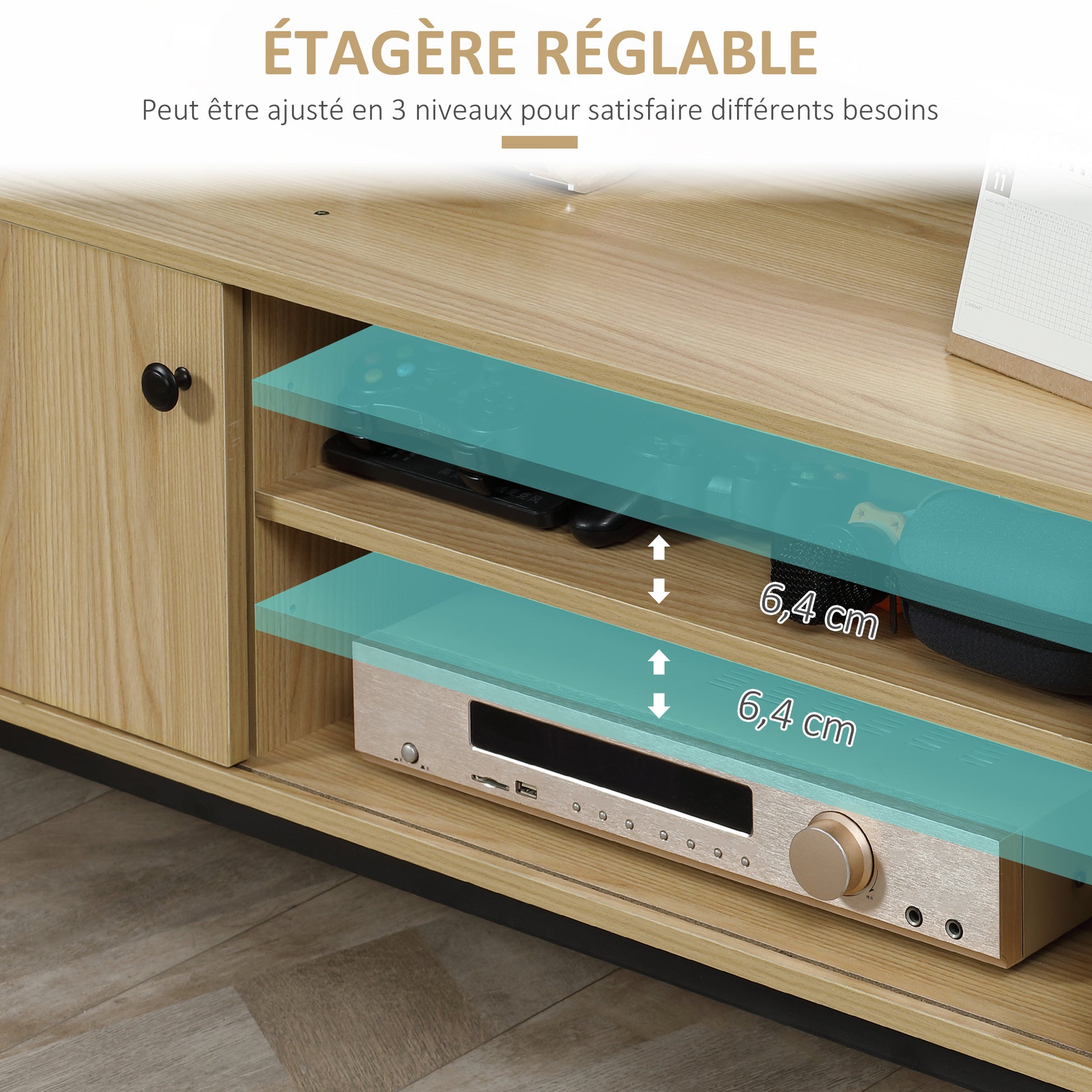TV Stand TV Bench Max. 50 Inches 3 Compartments 2 Cable Management Holes with Sliding Door - dim. 120L x 39.5W x 46H cm