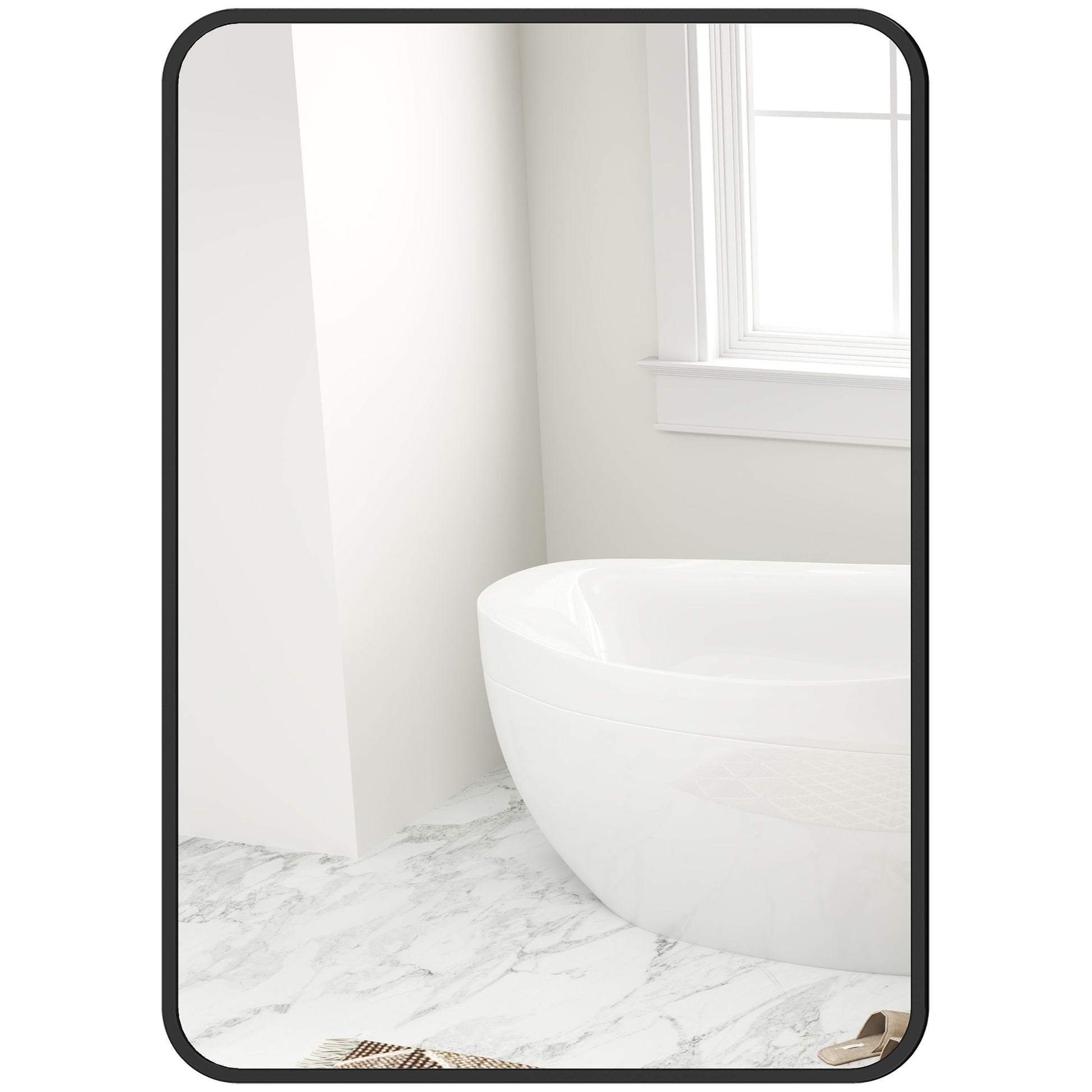 Bathroom Mirror 19.7x27.6 inches Wall Mirror Decorative Mirror with Metal Frame and Easy Hook Installation for Living Room Entryway Hallway Black